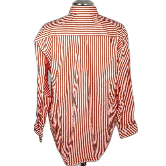 Y2K Brooks Brothers Orange White Striped Button Down Shirt Cotton SZ Large - Picture 3 of 11